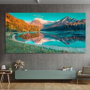 Bergsee Leinwanddruck, Große Landschaft Wandkunst, Malerische Alpine Berg Kunstwerk, Moderne Natur Kunstdruck, Malerische Natur Wanddekoration