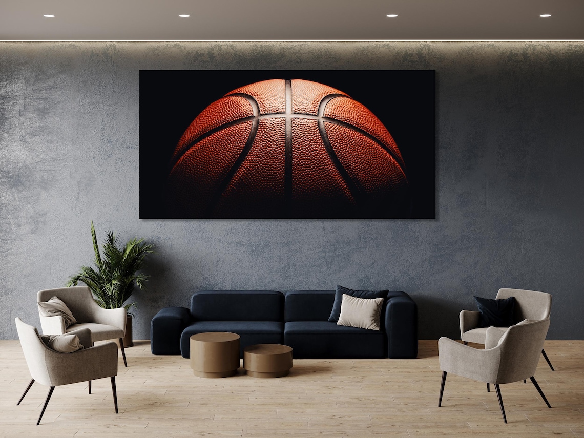 A macro basketball close-up is split across three panels, showing textured orange ball surfaces with bold black shadows and pale curved seam lines