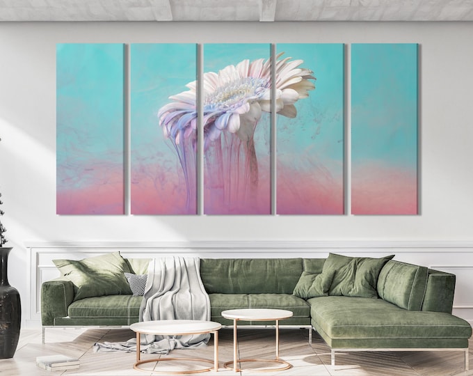 Soft Floral Canvas Print, 5-Panel Pastel Flower Art, Dreamy Abstract Floral Wall Decor, Elegant Wall Decor for Bedroom or Modern Lounge