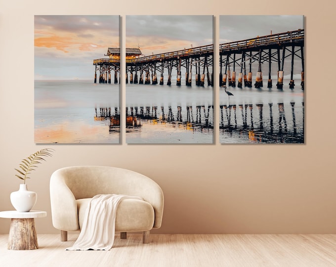 Cocoa Beach Pier Canvas Print, Extra Large Florida Ocean Wall Art, Large Coastal Wall Decor, Peaceful Sunset at the Pier, Beach House Decor