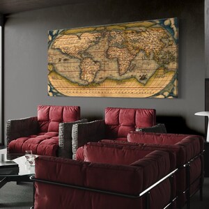 Vintage Weltkarte Wandkunst - Rustikale Büro Wanddekoration, Weltkarte Leinwand Druck, Extra Große Wandkunst für Haus & Büro Wanddekoration