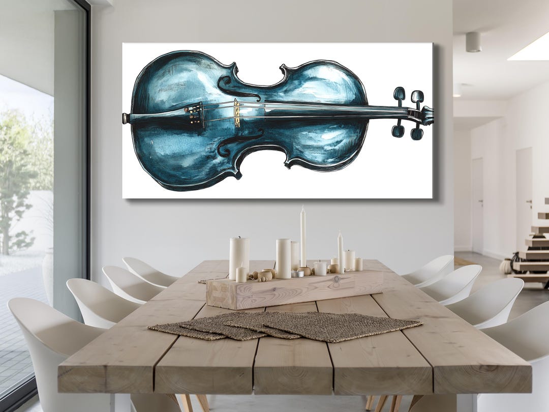 Violin Wall Art Blue Musical Instrument Canvas Print Abstract Music ...