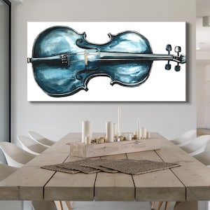 Violin Wall Art Blue Musical Instrument Canvas Print Abstract Music Artwork Modern Studio Decor Gift for Violinist Living Room Wall Art
