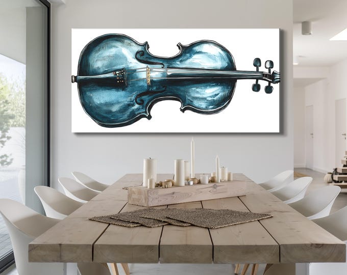 Violin Wall Art Blue Musical Instrument Canvas Print Abstract Music Artwork Modern Studio Decor Gift for Violinist Living Room Wall Art
