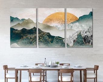 Abstract Mountain Wall Art - Nordic Wall Decor, Large Minimalist Nature Artwork Print, Modern Mountain Canvas Print, Nordic Bedroom Decor