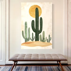 Impresión de cactus saguaro: arte mural del desierto de Sonora, póster retro de cactus, decoración de Arizona de mediados de siglo, arte botánico bohemio del desierto