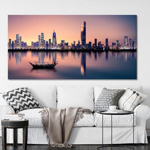 Kuwait Stadtbild Wandkunst - Kuwait City Skyline Leinwand Druck, Moderne Stadtbild Kunstwerk, Kuwait Kunstdruck, Kuwait Wanddekor, Kuwait Malerei