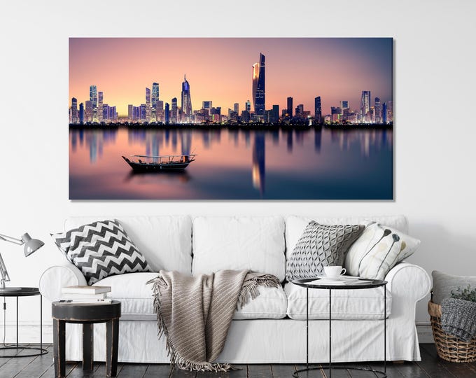 Kuwait Cityscape Wall Art - Kuwait City Skyline Canvas Print, Modern Cityscape Artwork, Kuwait Art Print, Kuwait Wall Decor, Kuwait Painting