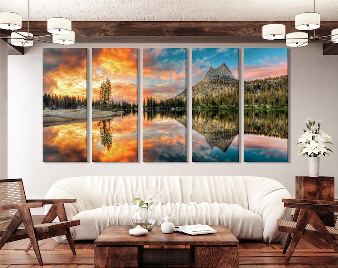 Cathedral Lake Canvas Print, Yosemite National Park Wall Art, Large California Mountain Landscape, Extra Large Nature Sunset Wall Decor