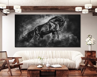 Black Horse Art - Large Horse Wall Decor Black Stallion Canvas Art Black Horse Art Print Black Horse Artwork Horse Lover Gift Idea for Home