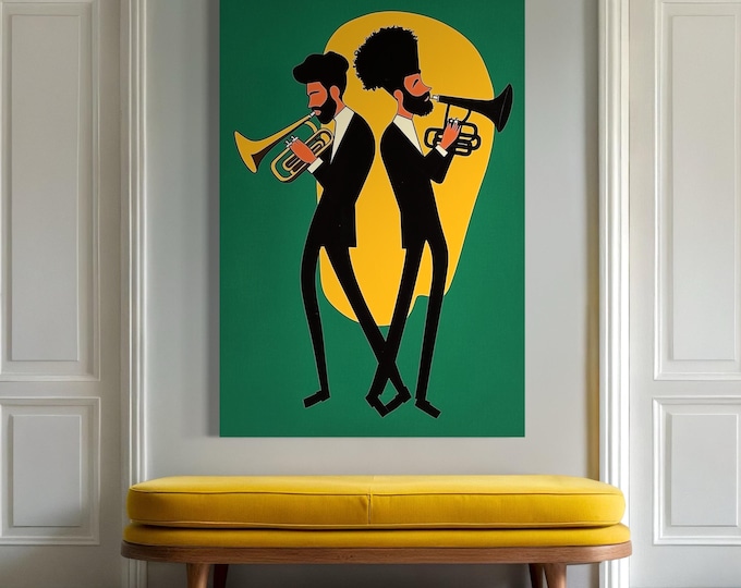 Two Trumpets Wall Art - Jazz Music Print, Colorful Music Poster, Modern Fine Art, Jazz Wall Décor, Pop Poster, Mid Century Music Wall Art