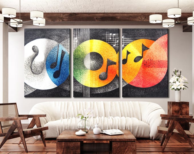 Abstract Music Notes Wall Art Modern Music Canvas Print Colorful Musician Decor Contemporary Music Studio Art Print Living Room Wall Decor