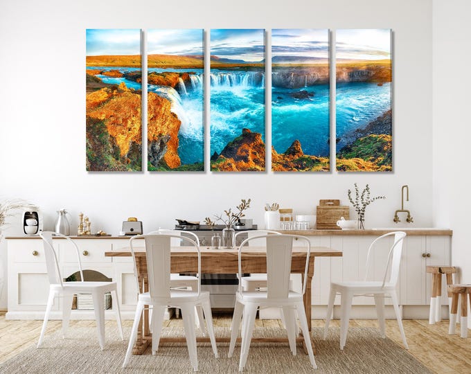 Waterfall Canvas Art –  Iceland Wall Art, Godafoss Waterfall Wall Art, Iceland Waterfall Wall Decor, Contemporary Icelandic Art Wall Decor