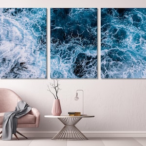 Ocean Waves Wall Art Large Coastal Canvas Print Sea Wave Artwork Modern Office Decor Nautical Living Room Deep Blue Seascape Canvas Art