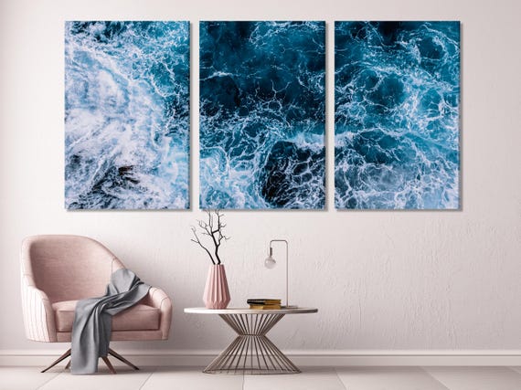 Ocean Waves Wall Art Large Coastal Canvas Print Sea Wave Artwork Modern Office Decor Nautical Living Room Deep Blue Seascape Canvas Art