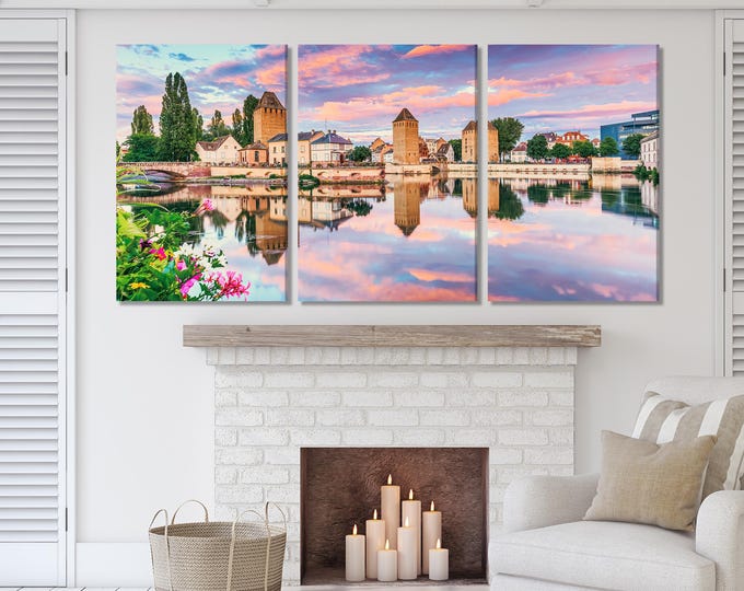 Strasbourg Art France Wall Art Sunset Cityscape Canvas Print France City Artwork European Canvas Art Historic City Landscape Canvas Print