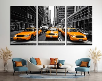 New York Taxi Wall Art Iconic Yellow NY Cabs Canvas Print Large Urban ...