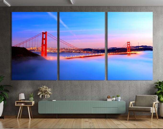 Golden Gate Bridge Wall Art San Francisco Canvas Art Golden Gate Artwork California Wall Decor San Francisco Artwork for Modern Office Decor