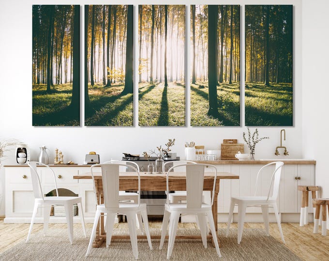Forest Canvas Art -  Woodland Trees Art Print, Forest Sunrise Wall Art, Oversized Wall Decor, Forest Wall Art, Contempory Kitchen Wall Decor