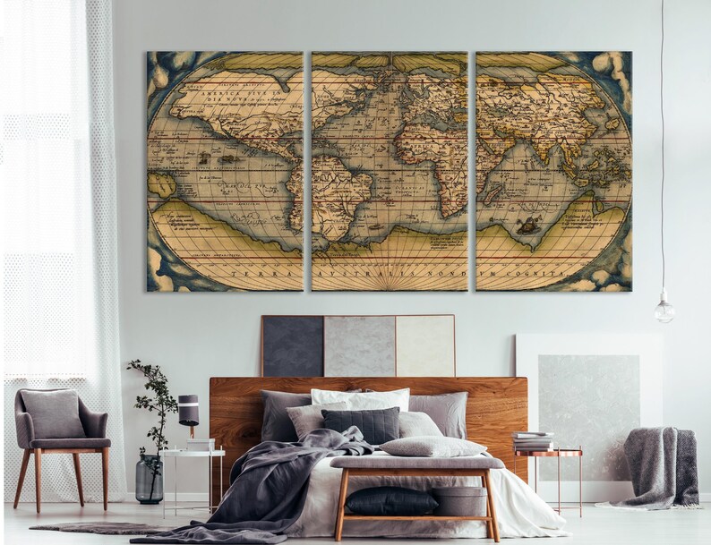 Old World Map Wall Art - Extra Large Canvas Print for Vintage Office ...