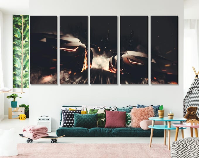 Supercar Canvas Print Modern Racing Wall Art Large Multi-Panel Artwork Sports Car Art Print Dynamic Wall Decor for Home