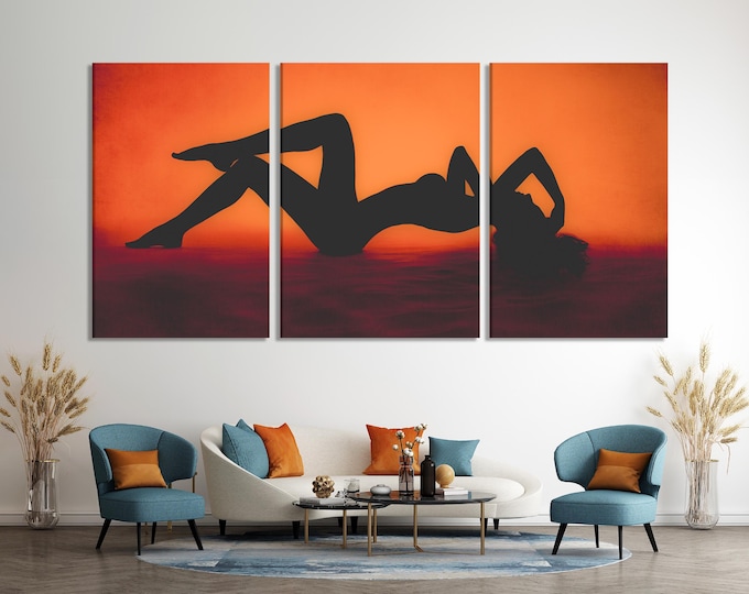 Erotic Canvas Art - Woman at Sunset Art Print – Romantic Wall Art, Artistic Nude Artwork, Contemporary Wall Decor, Sexy Wall Art for Bedroom