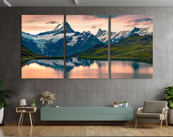 Mountain Landscape Wall Art - Large Alpine Mountain Canvas Print, Nature Wall Art, Mountain Canvas Art, Snow Covered Peak Print for Home Art