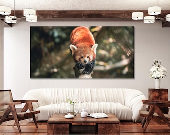 Large Red Panda Canvas Print, Cute Wildlife Wall Art, Oversized Forest Animal Artwork, Adorable Woodland Creature Canvas for Nature Decor