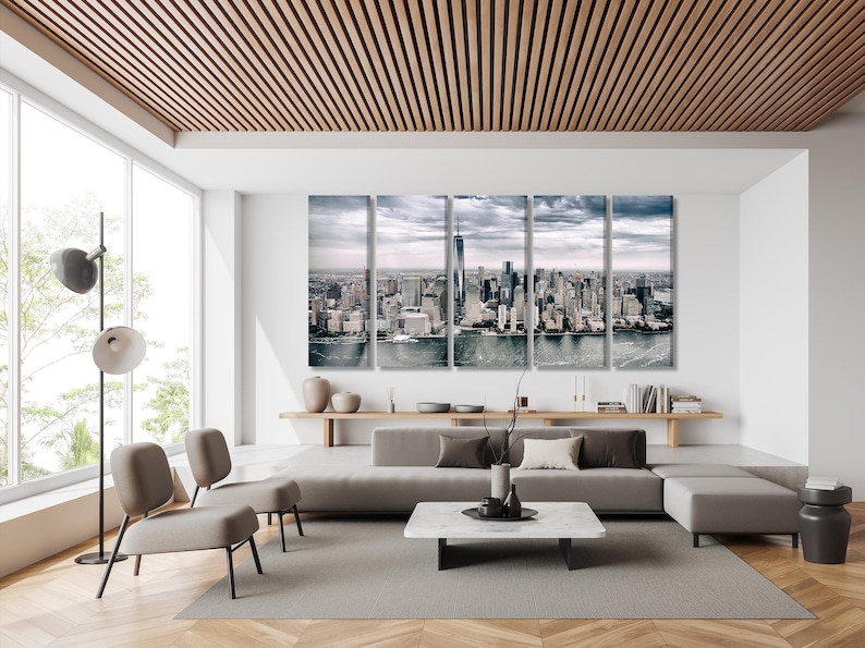 New York City Skyline Canvas Print – Modern NYC Wall Art, Aerial View ...