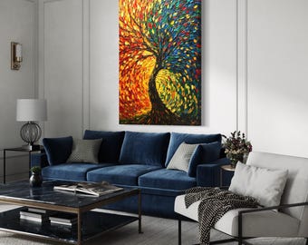 Kleurrijke boom canvaskunst - abstracte levensboom print, abstracte boom muurkunst, moderne abstracte kunst, hedendaags muurdecor, abstract cadeau