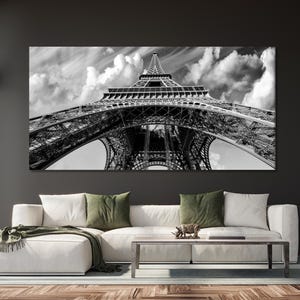 Arte mural de la Torre Eiffel: impresión en lienzo grande de París, decoración de pared moderna de París, impresión de la Torre Eiffel de gran tamaño, obra de arte de la Torre Eiffel en blanco y negro sobre lienzo