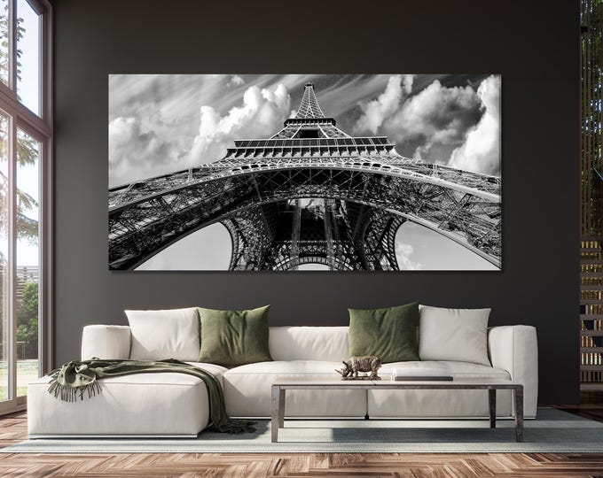 Eiffel Tower Wall Art - Large Paris Canvas Print, Modern Paris Wall Decor, Oversized Eiffel Tower Print, B&W Eiffel Tower Artwork on Canvas