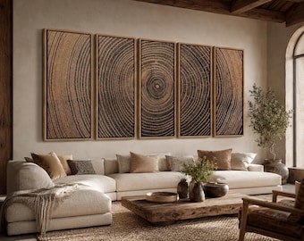 Tree Ring Rustic Wall Art – Large Farmhouse Wall Decor Rustic Art Earthy Prints Wood Interior Wall Art for Cozy Bedroom Decor