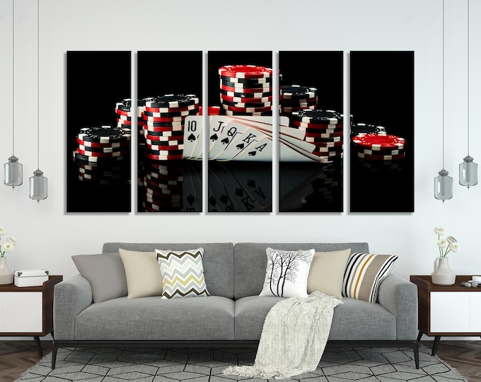 Poker Cards Wall Art Casino Canvas Print Poker Chips Wall Decor Game Room Artwork Gambling Canvas Set Man Cave Decor Playing Cards Art