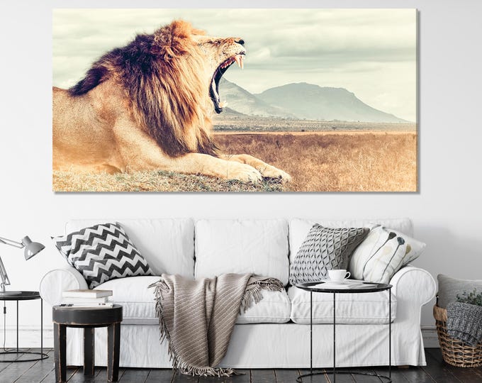 Lion Wall Art - Large Wildlife Canvas Print, Roaring Wild Lion Artwork, Oversized Lion Art Print, Modern Wildlife Wall Decor, Lion Art Gift