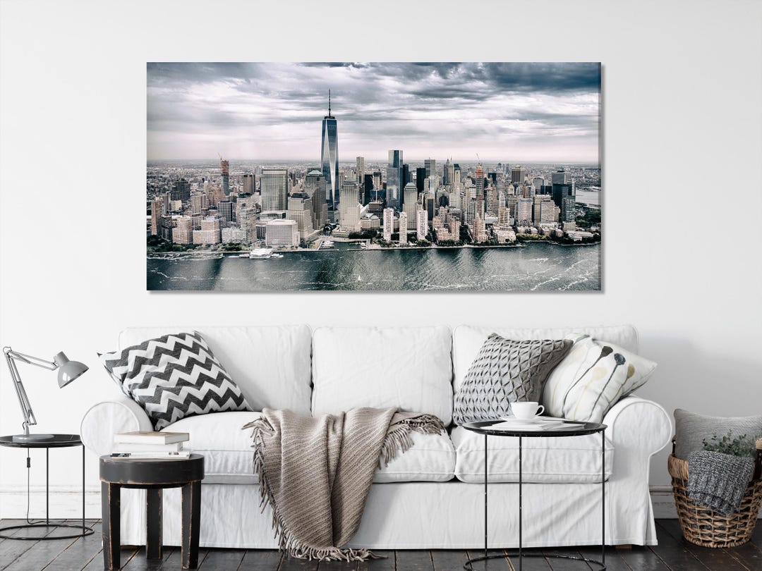 New York City Skyline Canvas Print – Modern NYC Wall Art, Aerial View ...