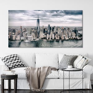 New York City Skyline Canvas Print – Modern NYC Wall Art, Aerial View of Manhattan, Urban Cityscape Decor for Living Room or Office