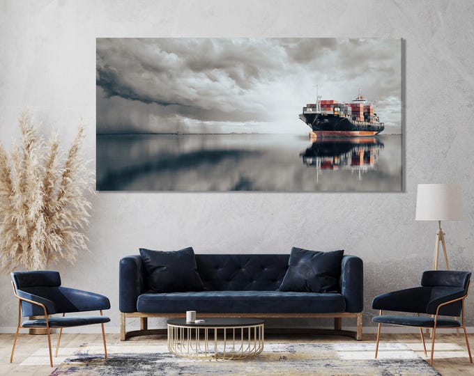 Cargo Ship Canvas Print – Modern Maritime Wall Art, Industrial Shipping Scene, Nautical Decor for Living Room or Logistics Office Wall Decor