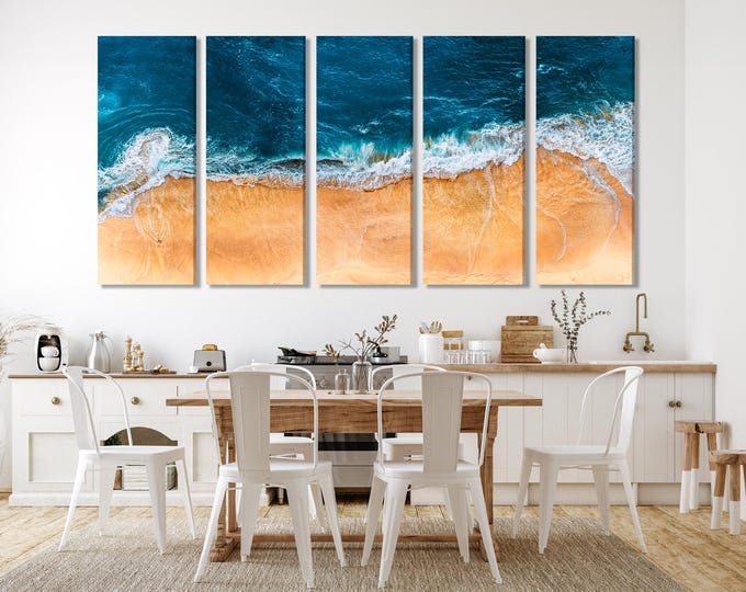 Sandy Beach Canvas Art – Beach Waves Art Print, Coastal Wall Decor, Seascape Art Print, Coastal Wall Art Summer Theme Gift, Beach Waves Art