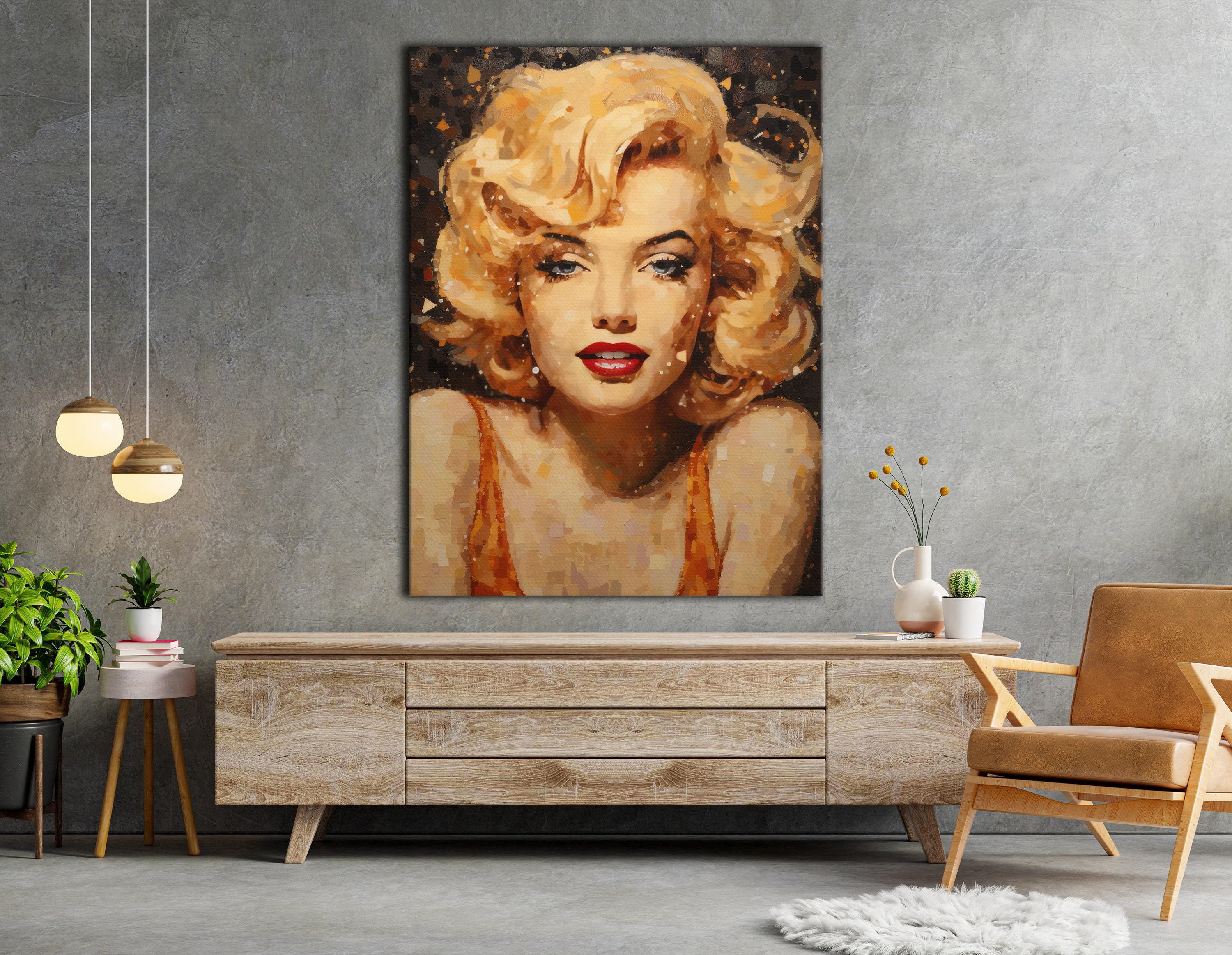 Warm amber blonde portrait with dark mosaic hair and red lips detail view