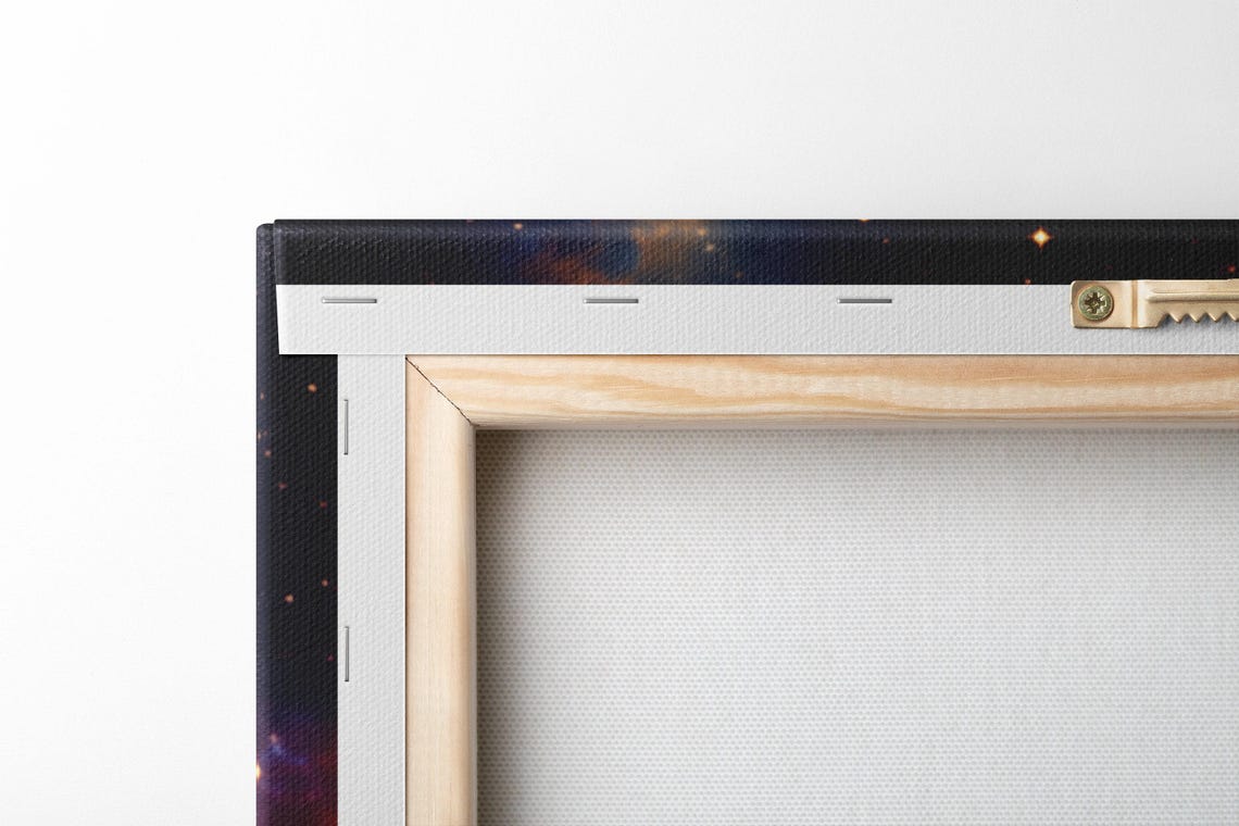 Cosmic hourglass galaxy artwork with starry nebula background in navy, violet and gold detail view