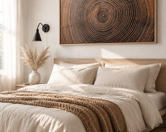 Decorazione murale con anelli d'albero - Grande decorazione murale in stile rustico, stampe rustiche, arte naturale, arte murale in legno per interni, decorazione del soggiorno, stampa artistica per camera da letto accogliente