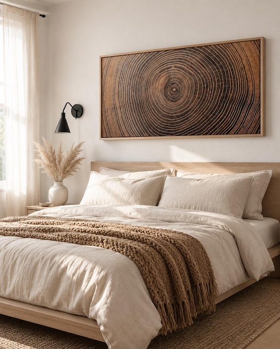 Tree Ring Rustic Wall Art – Large Farmhouse Wall Decor Rustic Art Earthy Prints Wood Interior Wall Art for Cozy Bedroom Decor