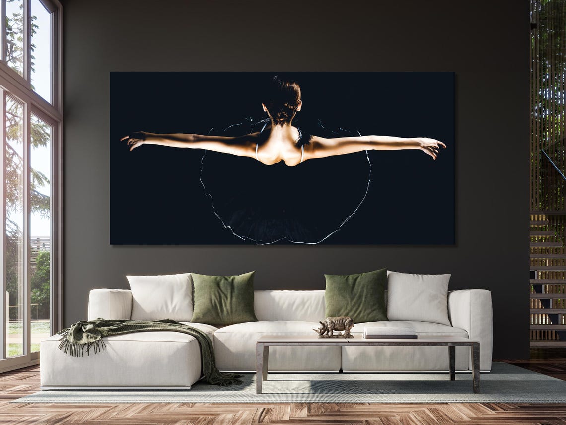 Monochrome multi-panel ballet dancer portrait with outstretched arms against a dark background detail view