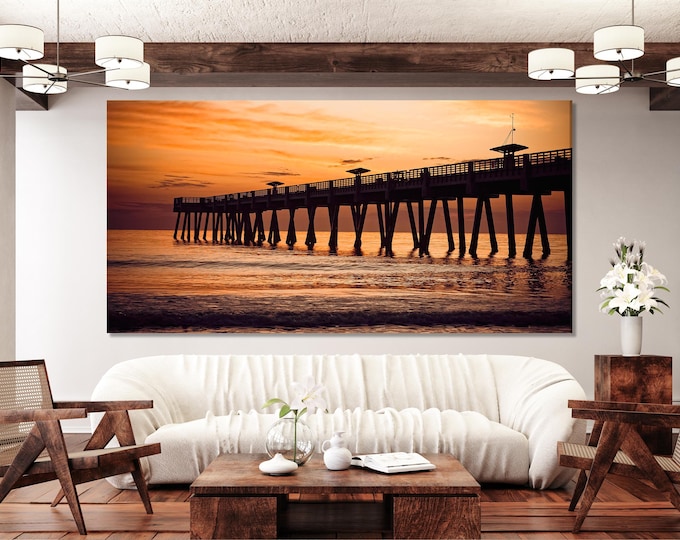 Jacksonville Wall Art - Fishing Pier Canvas Print, Large Coastal Wall Art, Sunset Ocean Artwork, Modern Beach Art Print, Sunrise Wall Decor