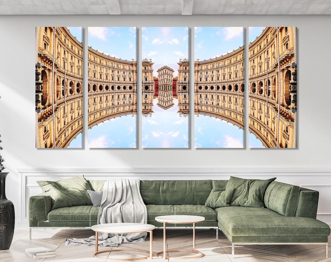 Italy Canvas Art - Rome Wall Decor, Piazza della Repubblica Canvas Print, Rome Architecture Wall Art, Large 5 Panel Italian Landmark Artwork