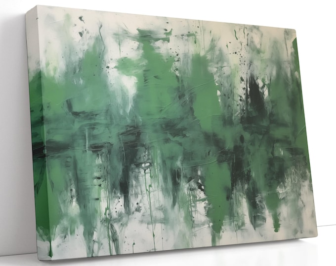 Abstract Green Canvas Art – Sage Emerald Drip Wall Art, Modern Minimalist Japandi for Living Room, Forest Green Decor, Gift for Plant Parent