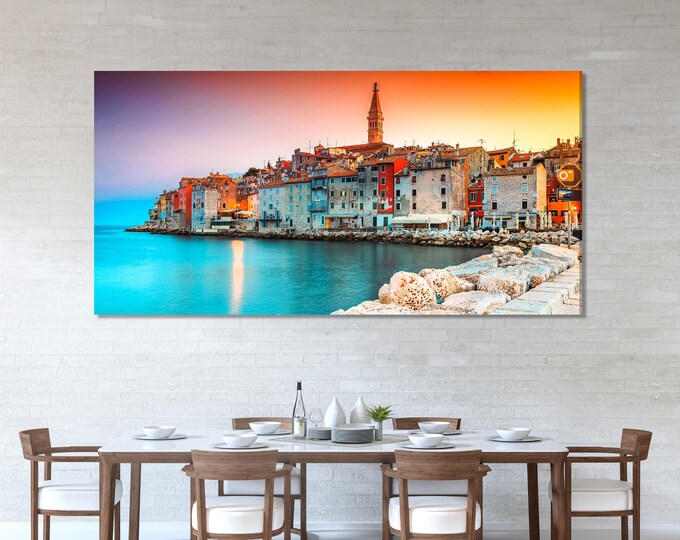Rovinj Croatia Wall Art, Sunset Canvas Print, Romantic Coastal Decor, European Old Town Canvas, Framed Istrian Peninsula Art