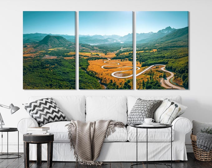 Carretera Austral Road Canvas Print, Large Patagonia Landscape Wall Art, Adventure Road in Chilean Valley, Extra Large Mountain Decor