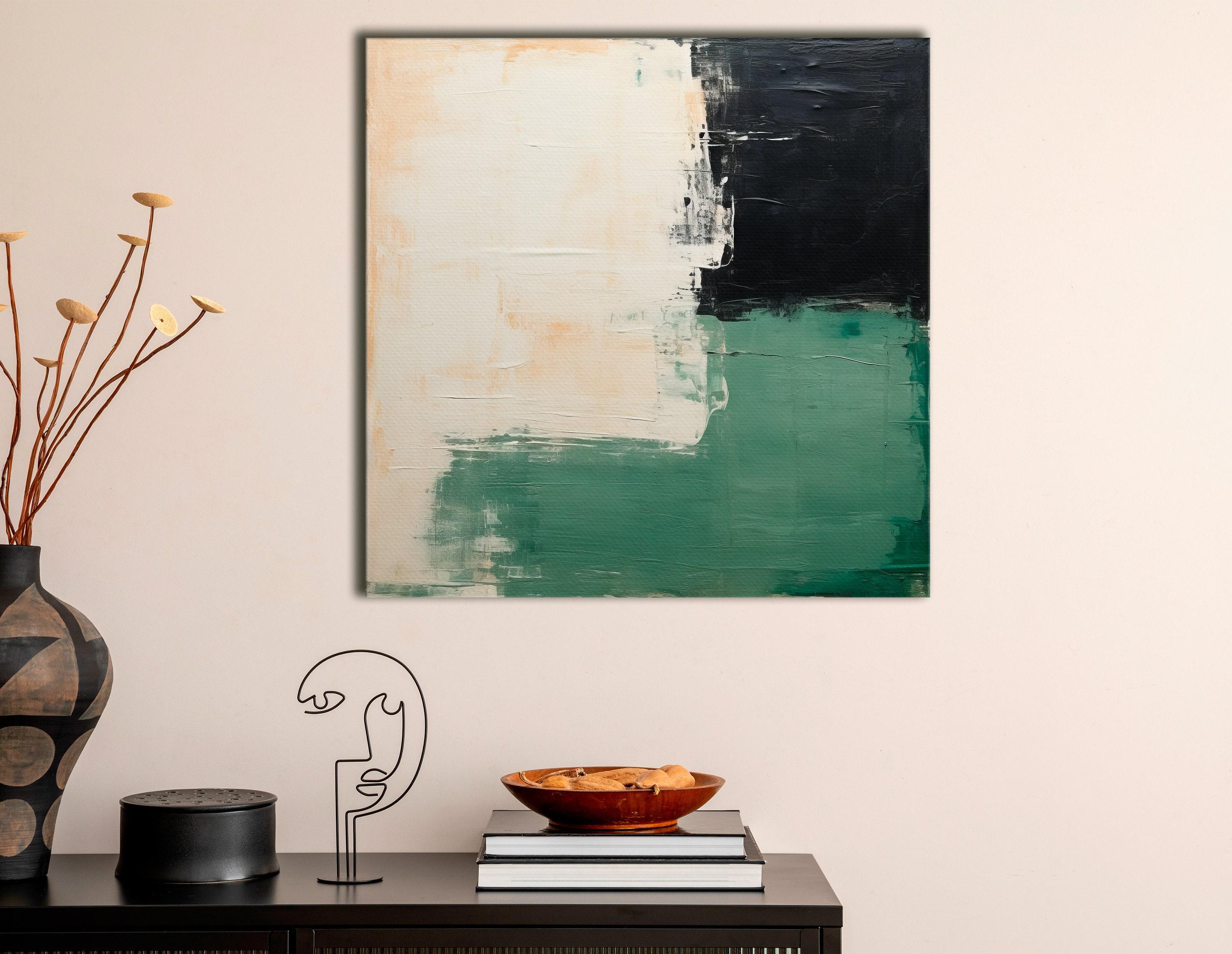 Textured abstract colour-block artwork with cream, charcoal-black and muted forest green areas detail view